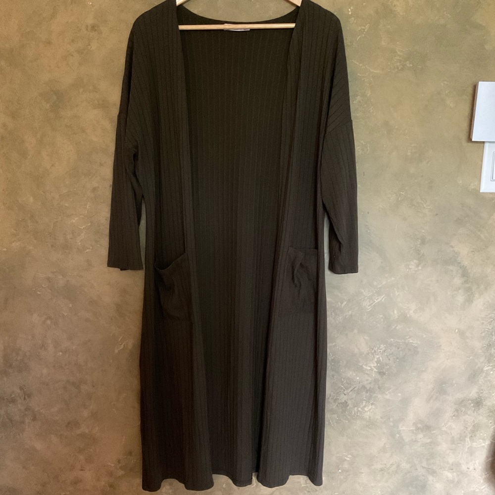 Mango Open Front Duster Cardigan Dark Green Oversized S